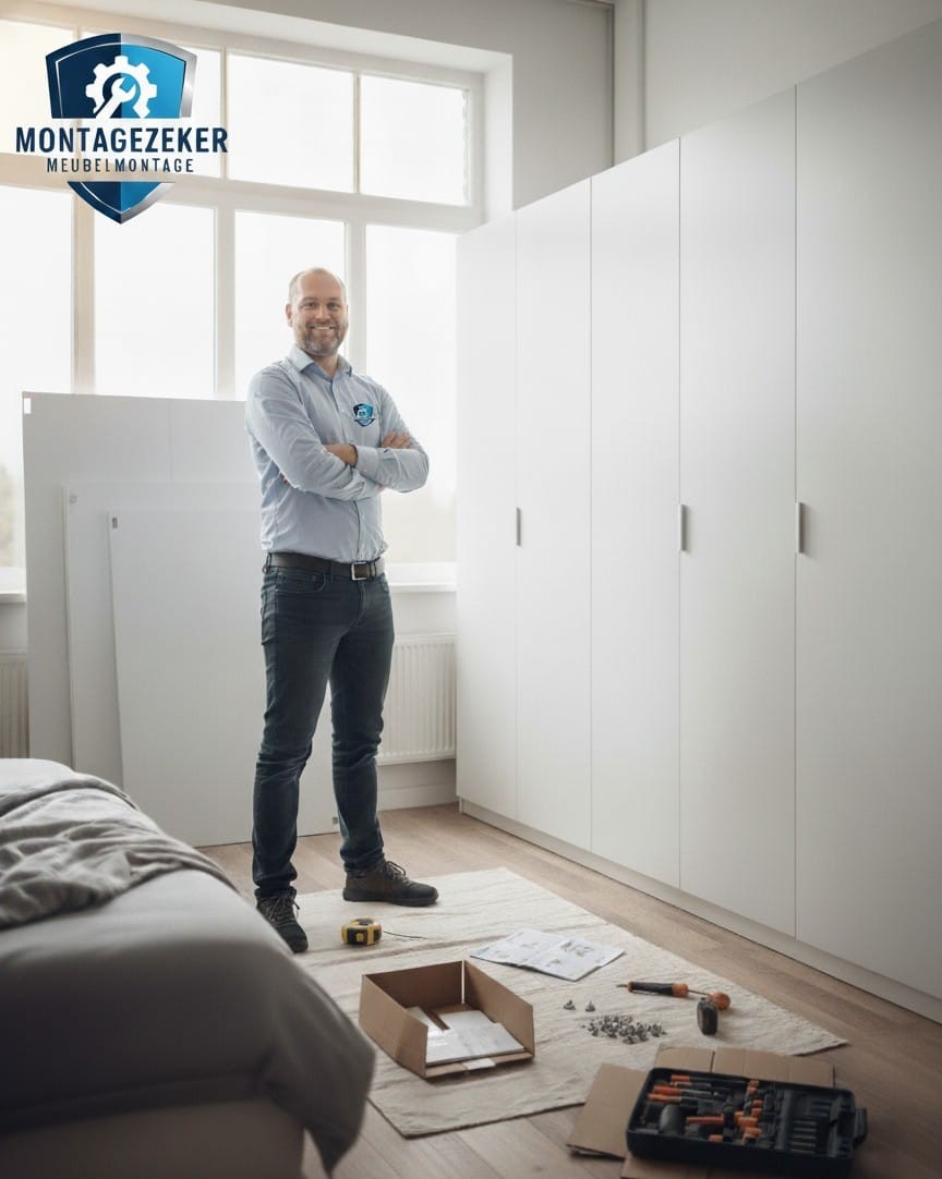 Vakkundige monteur Ferdy van MontageZeker bezig met het monteren van een grote kledingkast in Arnhem